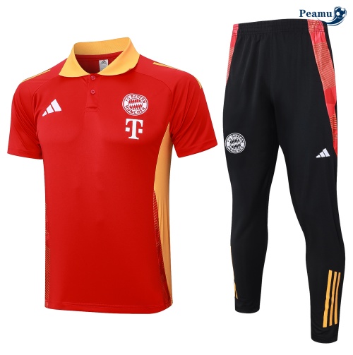 Grossista Kit Maglia Formazione Bayern Monaco Polo + Pantaloni rosso 2024-2025