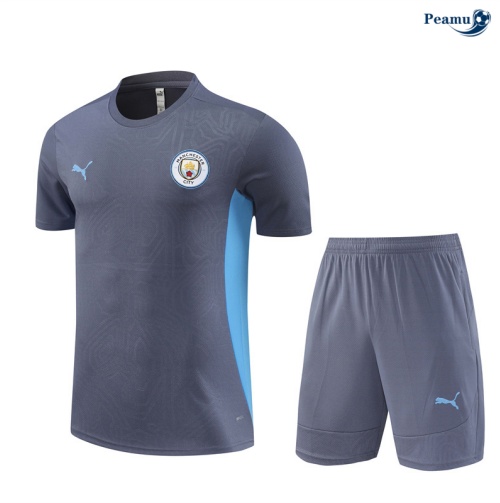 Nuovo Kit Maglia Formazione Bambino Manchester City + Pantaloncini grigio scuro 2024-2025