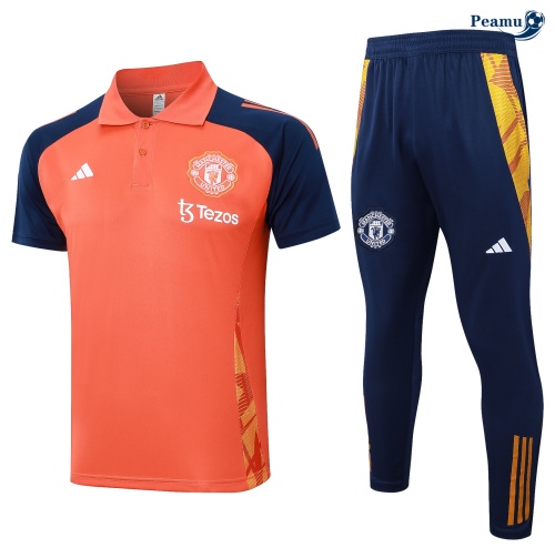 Nuove Kit Maglia Formazione Manchester United Polo + Pantaloni colore arancione 2024-2025
