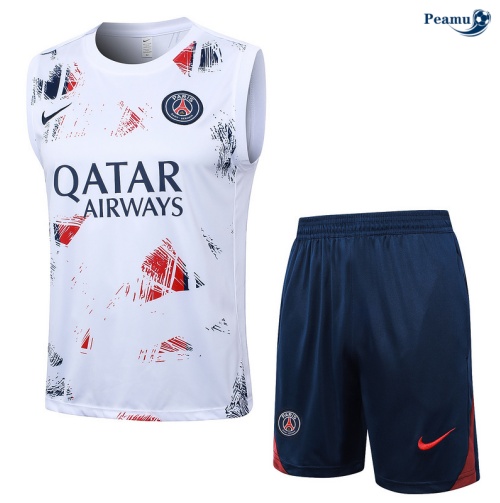 Nuovo Kit Maglia Formazione PSG Canotta + Pantaloncini bianco 2024-2025
