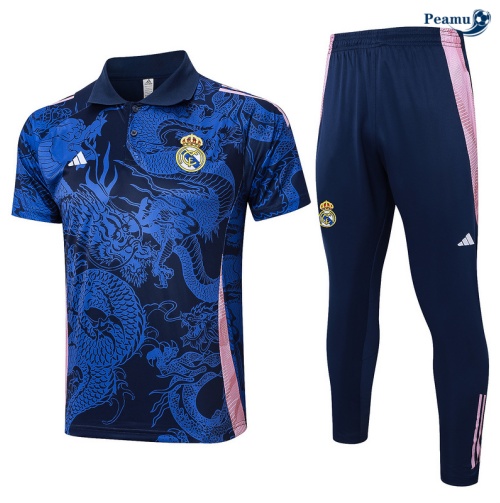 Vendere Kit Maglia Formazione Real Madrid Polo + Pantaloni blu marino 2024-2025