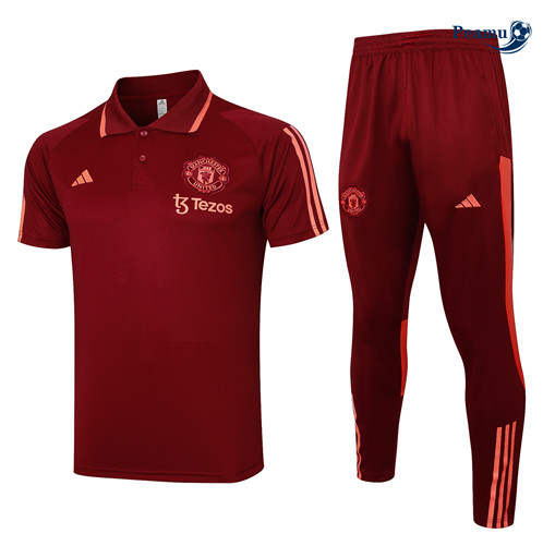 Collezione Maglia Calcio Manchester United Polo + Pantaloncini rossetto 2024-2025