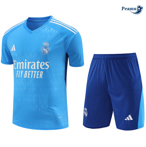 Shopping Maglia Calcio Real Madrid goalkeeper + Pantaloncini azzurro 2024-2025