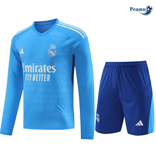 Promozionale Maglia Calcio Real Madrid goalkeeper Manica lunga + Pantaloncini Blu 2024-2025