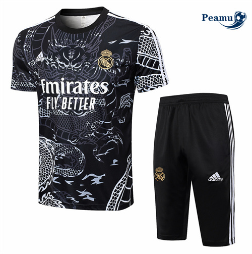 Vendita Kit Maglia Formazione Real Madrid + Pantaloncini Nera 2024-2025