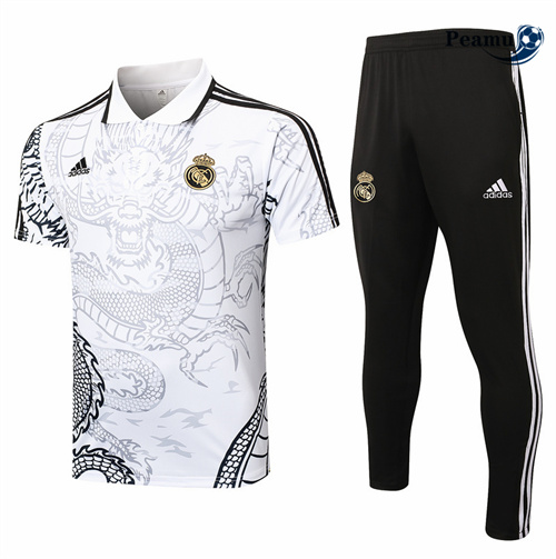 Fornire Kit Maglia Formazione Real Madrid Polo + Pantaloncini Bianco 2024-2025