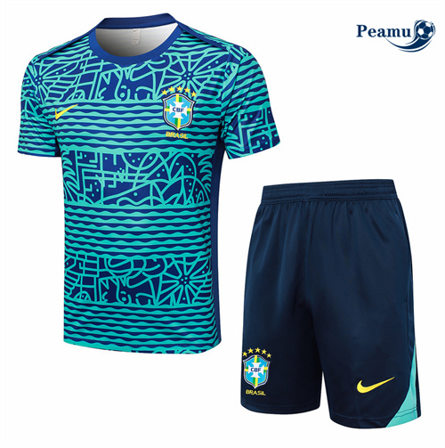 Grossista Kit Maglia Formazione Brasile + Pantaloncini Blu 2024-2025