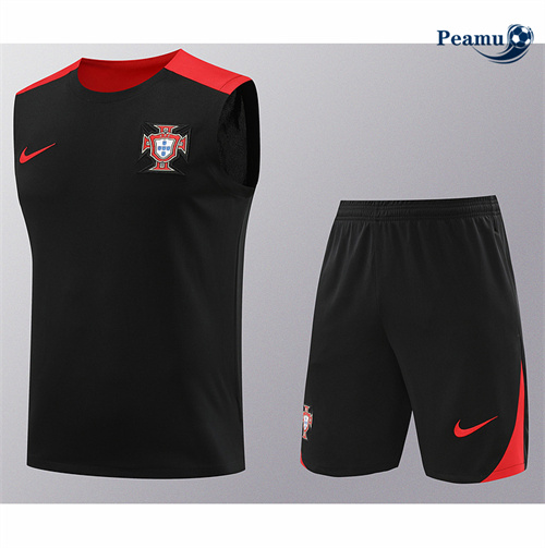 Negozio Kit Maglia Formazione Portogallo Canotta + Pantaloncini Nera 2024-2025