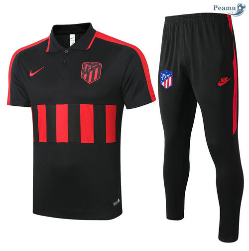 Kit Maglia Formazione POLO Atletico Madrid + Pantaloni Nero/Rosso 2020-2021