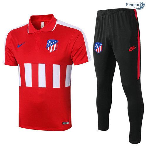 Kit Maglia Formazione POLO Atletico Madrid + Pantaloni Rosso/Bianca 2020-2021