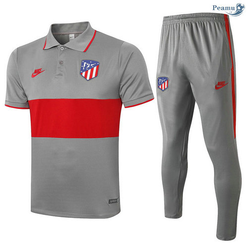 Kit Maglia Formazione POLO Atletico Madrid + Pantaloni Grigio scuro/Rosso 2020-2021