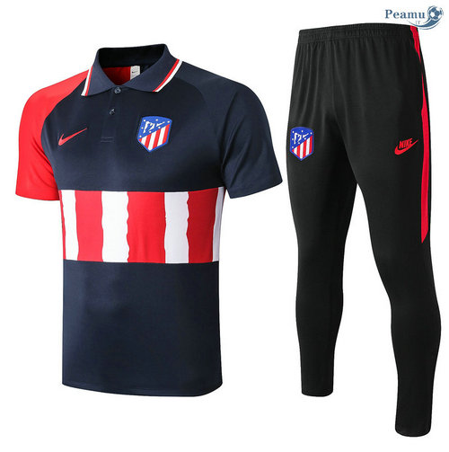Kit Maglia Formazione POLO Atletico Madrid + Pantaloni Blu Navy/Rosso/Bianca 2020-2021