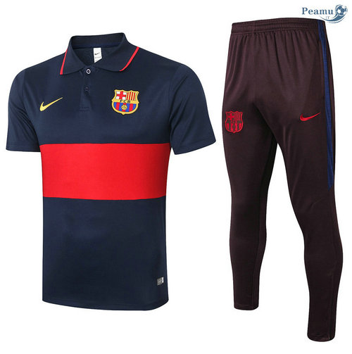 Kit Maglia Formazione POLO Barcellona + Pantaloni Blu Navy/Rosso 2020-2021