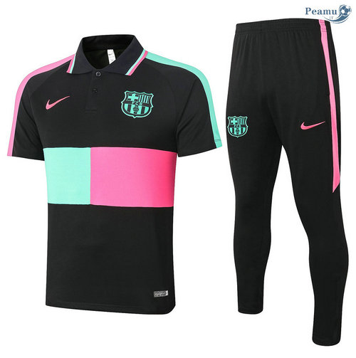 Kit Maglia Formazione POLO Barcellona + Pantaloni Nero/Verde/Rosa 2020-2021