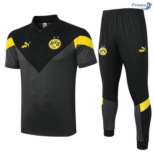 Kit Maglia Formazione POLO Dortmund + Pantaloni Grigio/Nero 2020-2021