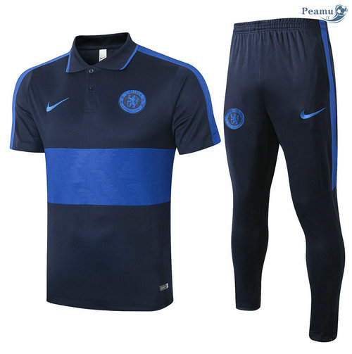 Kit Maglia Formazione POLO Chelsea + Pantaloni Blu Navy/Blu 2020-2021
