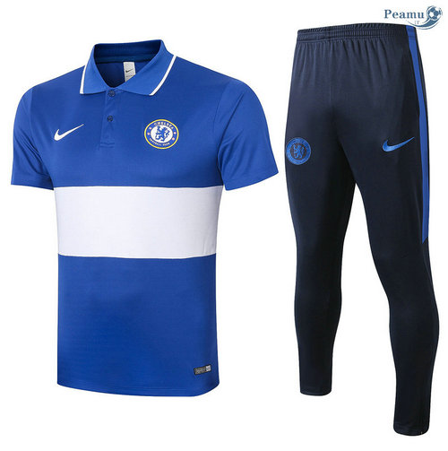 Kit Maglia Formazione POLO Chelsea + Pantaloni Blu/Bianca 2020-2021