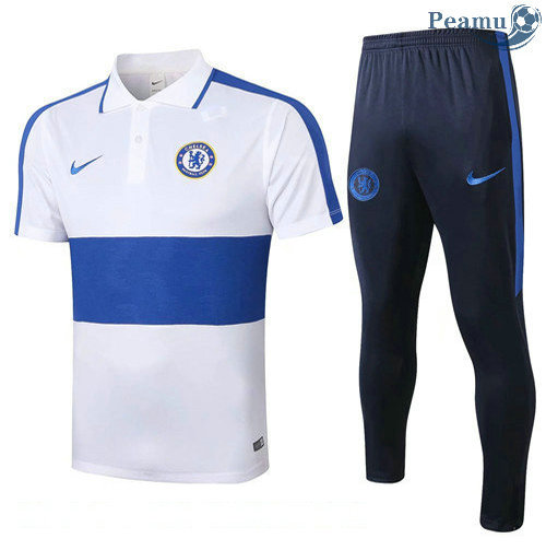 Kit Maglia Formazione POLO Chelsea + Pantaloni Bianca/Blu 2019-2020 2020-2021