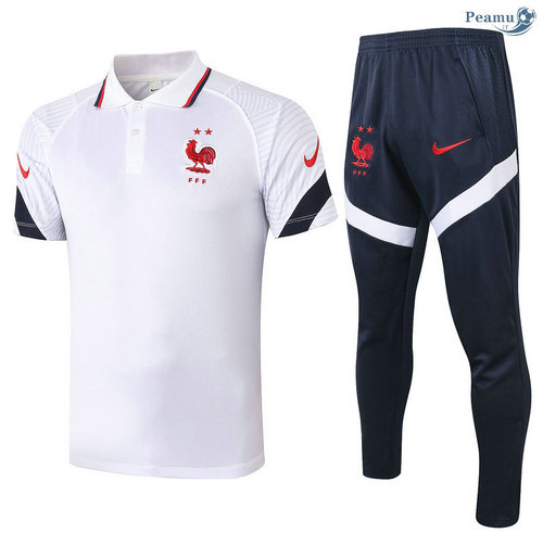 Kit Maglia Formazione POLO Francia + Pantaloni Bianca 2020-2021