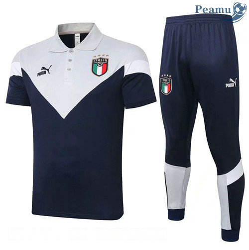 Kit Maglia Formazione POLO Italia + Pantaloni Blu Navy/Bianca 2020-2021
