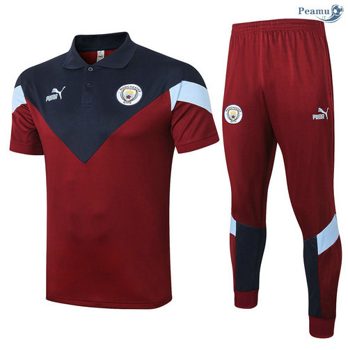 Kit Maglia Formazione POLO Manchester City + Pantaloni Jujube Rosso/Blu Navy 2020-2021