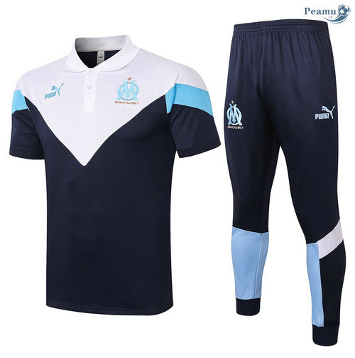 Kit Maglia Formazione POLO Marsiglia + Pantaloni Blu Navy/Bianca 2020-2021