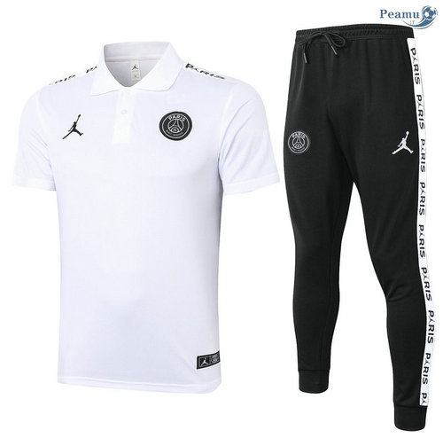 Kit Maglia Formazione POLO PSG Jordan + Pantaloni Bianca 2020-2021