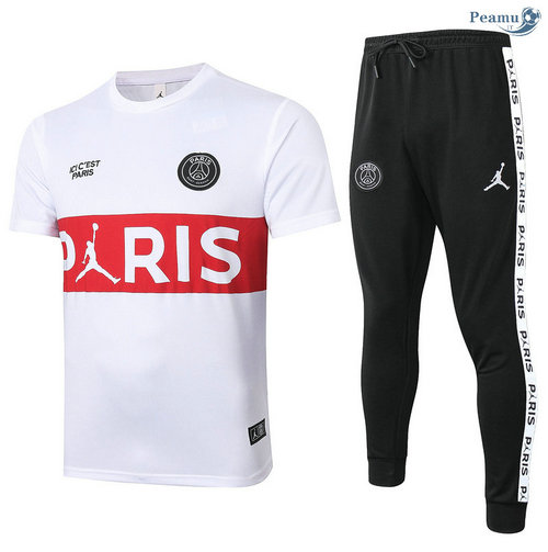 Kit Maglia Formazione PSG Jordan + Pantaloni Bianca (Rosso Pris) 2020-2021