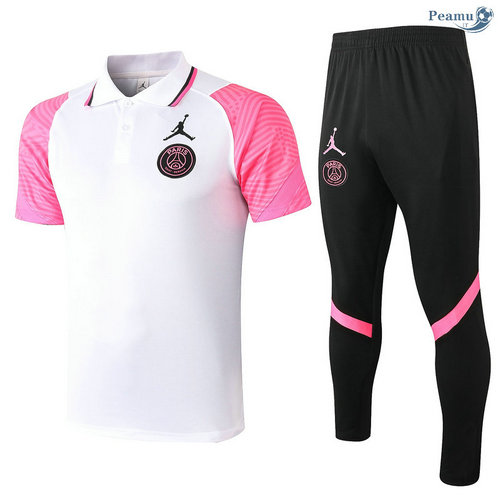 Kit Maglia Formazione POLO Jordan PSG + Pantaloni Bianca/Rosa 2020-2021