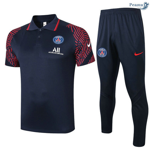 Kit Maglia Formazione POLO PSG + Pantaloni Blu Navy/Rosso 2020-2021