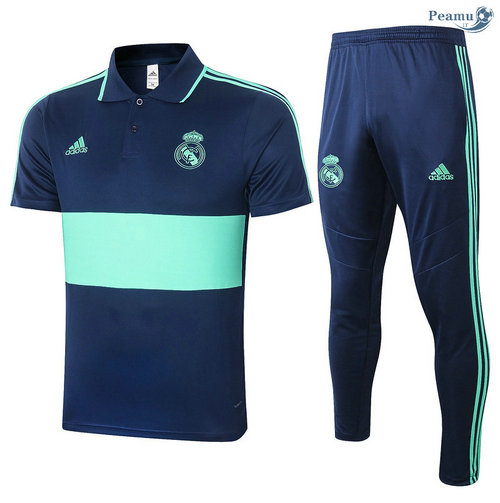 Kit Maglia Formazione POLO Real Madrid + Pantaloni Blu Navy/Verde 2020-2021