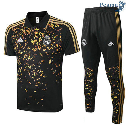 Kit Maglia Formazione POLO Real Madrid + Pantaloni Nero/Giallo 2020-2021