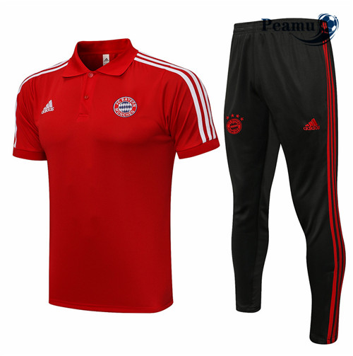 Kit Maglia Formazione Bayern Monaco Polo + Pantaloni Rosso/Bianco 2021-2022