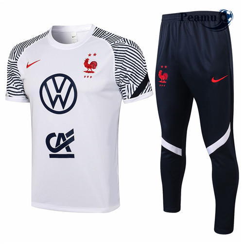 Kit Maglia Formazione Francia + Pantaloni Bianco 2021-2022