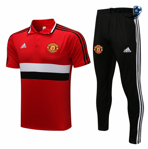 Kit Maglia Formazione Manchester United Polo + Pantaloni Rosso/Nero/Bianco 2021-2022