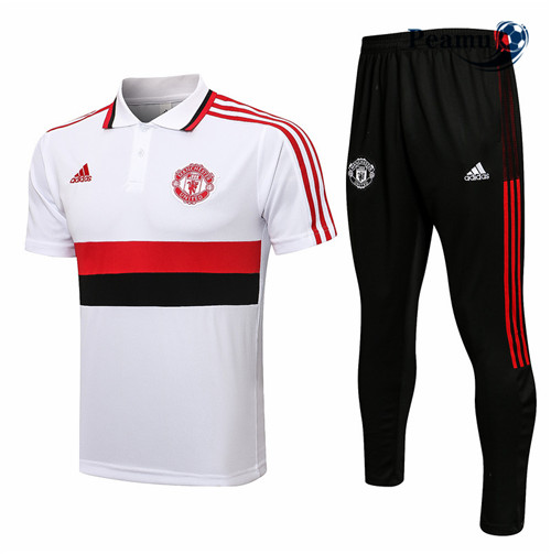 Kit Maglia Formazione Manchester United Polo + Pantaloni Bianco/Nero/Rosso 2021-2022