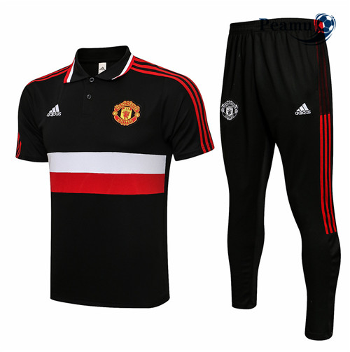 Kit Maglia Formazione Manchester United Polo + Pantaloni Nero/Rosso/Bianco 2021-2022
