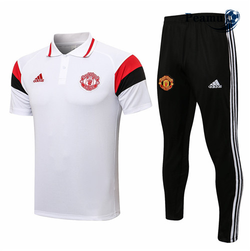 Kit Maglia Formazione Manchester United Polo + Pantaloni Bianco/Nero/Rosso 2021-2022