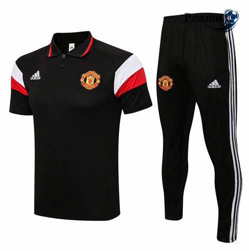 Kit Maglia Formazione Manchester United Polo + Pantaloni Nero/Rosso/Bianco 2021-2022