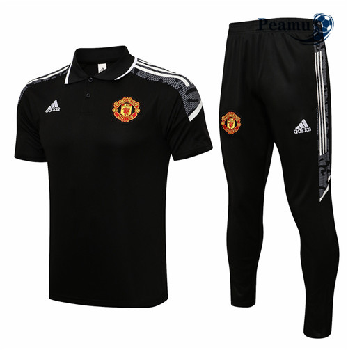 Kit Maglia Formazione Manchester United Champions league Polo + Pantaloni Nero/Bianco 2021-2022
