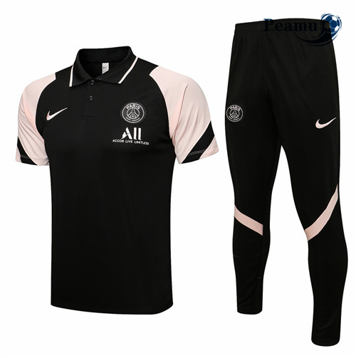 Kit Maglia Formazione PSG Polo + Pantaloni Nero/Rosa 2021-2022