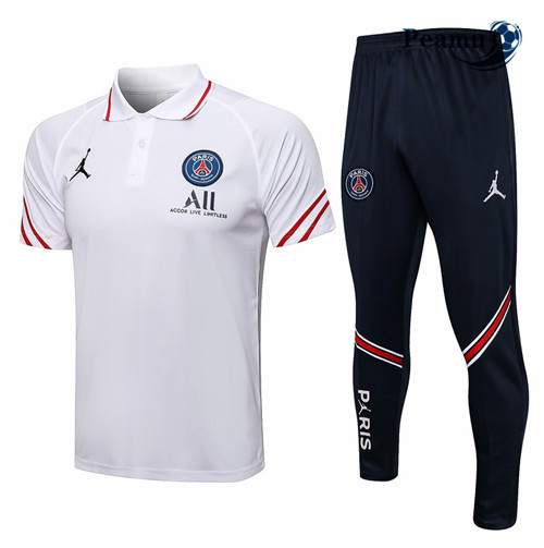Kit Maglia Formazione PSG Jordan Polo + Pantaloni Bianco 2021-2022