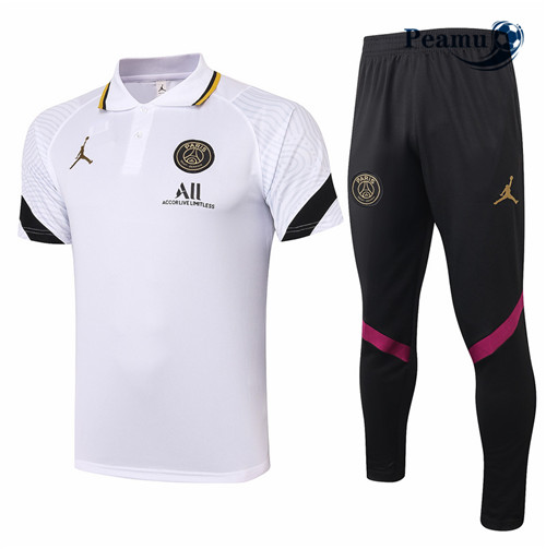 Kit Maglia Formazione Jordan PSG Polo + Pantaloni Bianco 2021-2022