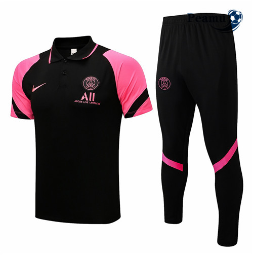 Kit Maglia Formazione PSG Polo + Pantaloni Nero/Rosa 2021-2022