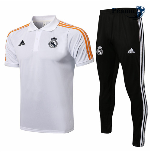 Kit Maglia Formazione Real Madrid Polo + Pantaloni Bianco/Arancia 2021-2022