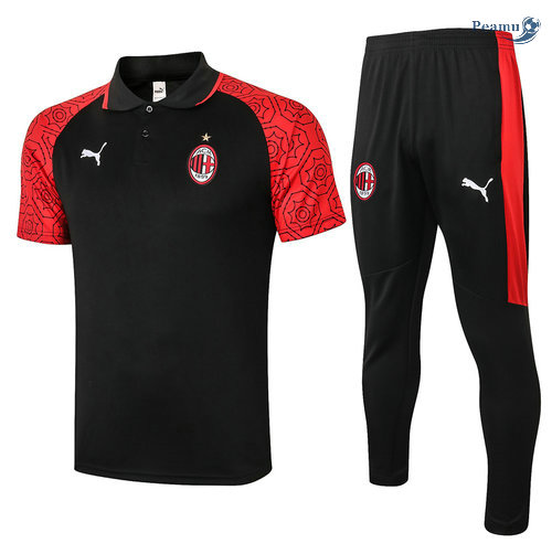 Kit Maglia Formazione POLO AC Milan + Pantaloni Nero/Rosso 2020-2021