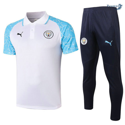 Kit Maglia Formazione POLO Manchester City + Pantaloni Bianca/Blu 2020-2021