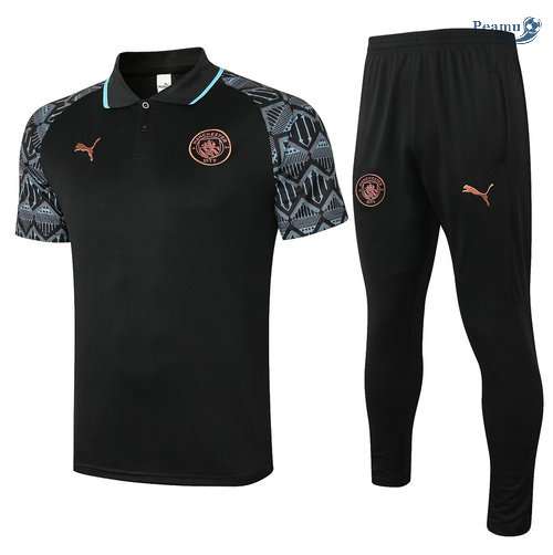 Kit Maglia Formazione POLO Manchester City + Pantaloni Nero 2020-2021