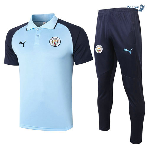 Kit Maglia Formazione POLO Manchester City + Pantaloni Azzurro/Blu Navy 2020-2021