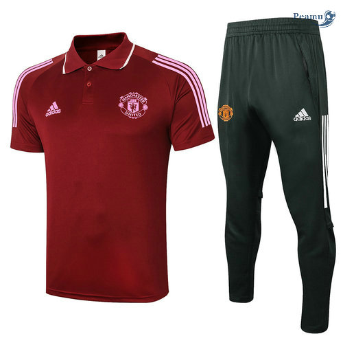 Kit Maglia Formazione POLO Manchester United + Pantaloni Bordeaux 2020-2021